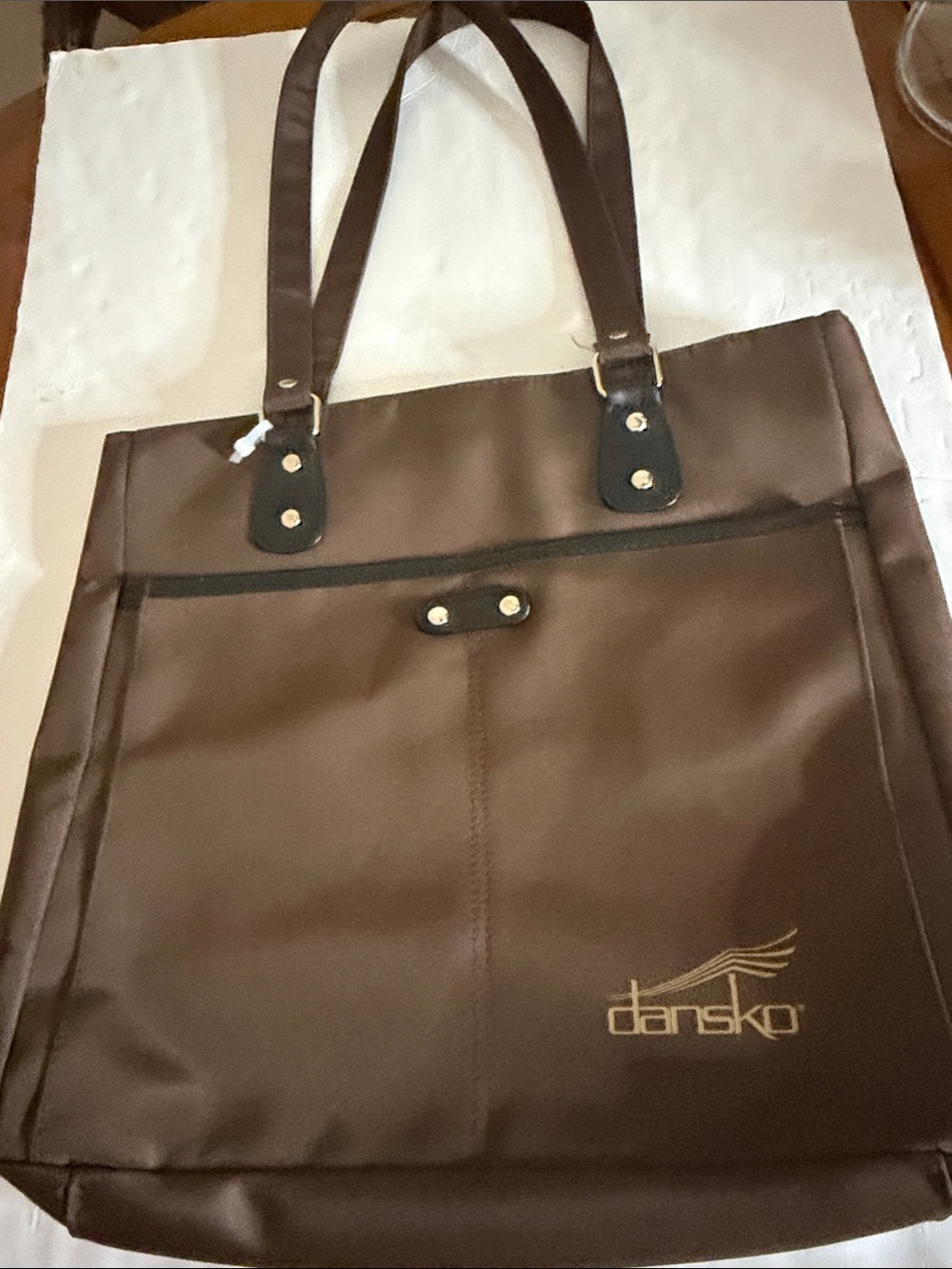Dansko Brown Nylon Laptop Tote with Contrast Trim